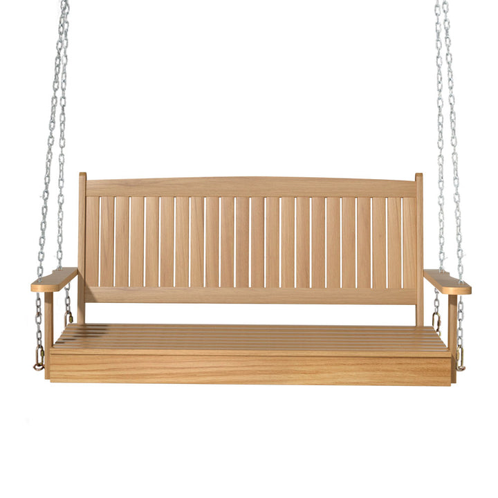 2 Seater Garden Porch Swing Outdoor Patio Hanging Wooden Bench Seat - Natural Homecoze