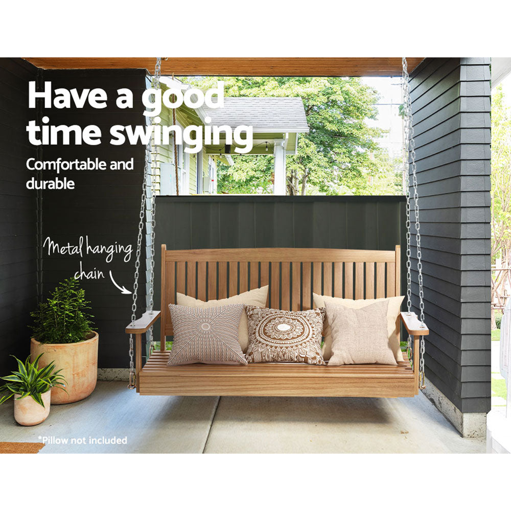 2 Seater Garden Porch Swing Outdoor Patio Hanging Wooden Bench Seat - Natural Homecoze