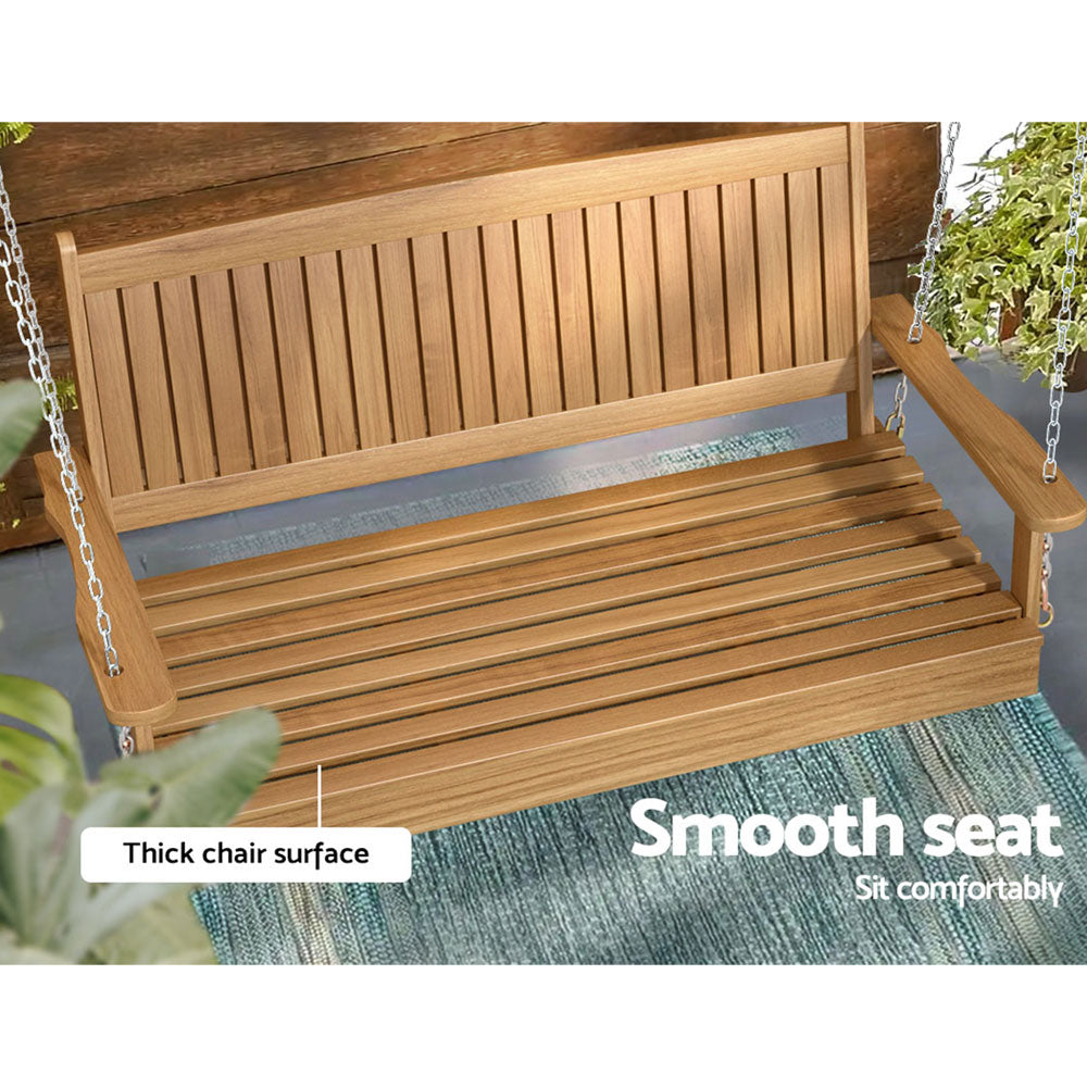 2 Seater Garden Porch Swing Outdoor Patio Hanging Wooden Bench Seat - Natural Homecoze