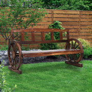 Wooden 3 Seater Rustic Wagon Wheel Garden Bench Chair - Brown - Homecoze