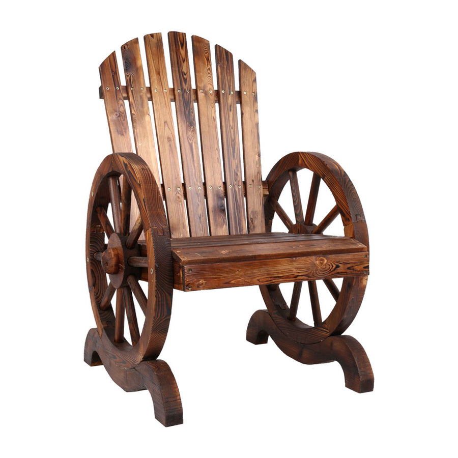 Wooden Rustic Wagon Wheel Garden Bench Chair - Brown Homecoze