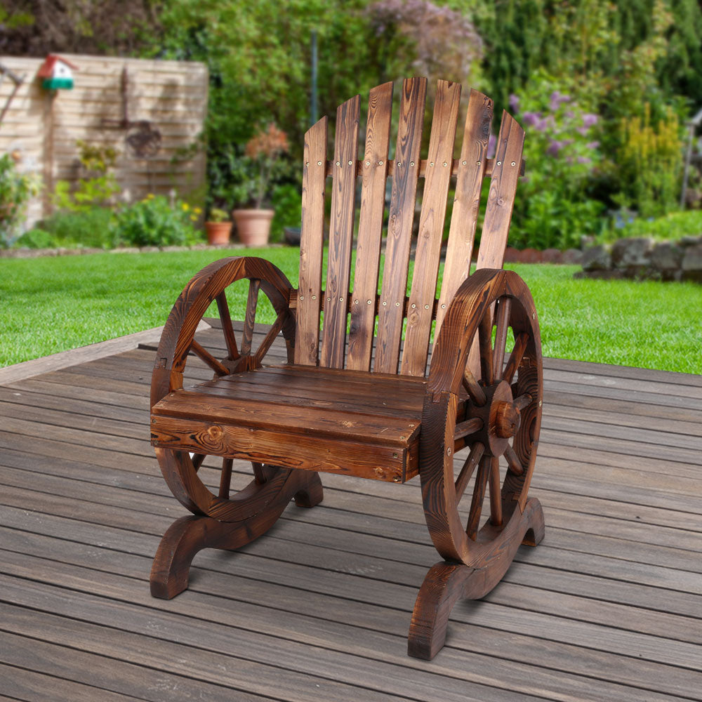 Wooden Rustic Wagon Wheel Garden Bench Chair - Brown Homecoze