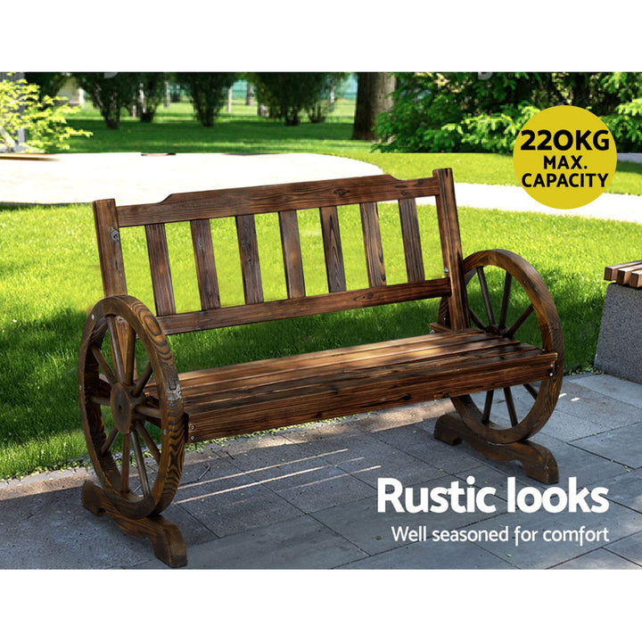 Wooden 2 Seater Rustic Wagon Wheel Garden Bench Chair - Brown Homecoze