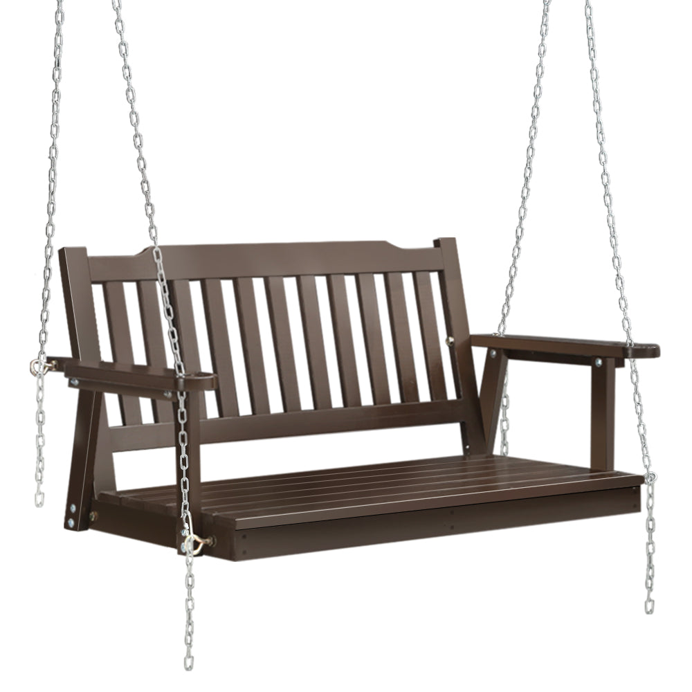2 Seater Garden Porch Swing Outdoor Patio Hanging Wooden Bench Seat - Brown Homecoze