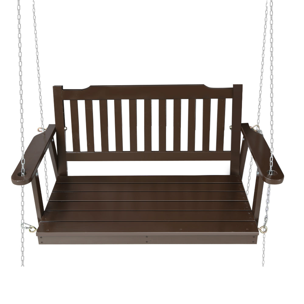 2 Seater Garden Porch Swing Outdoor Patio Hanging Wooden Bench Seat - Brown Homecoze