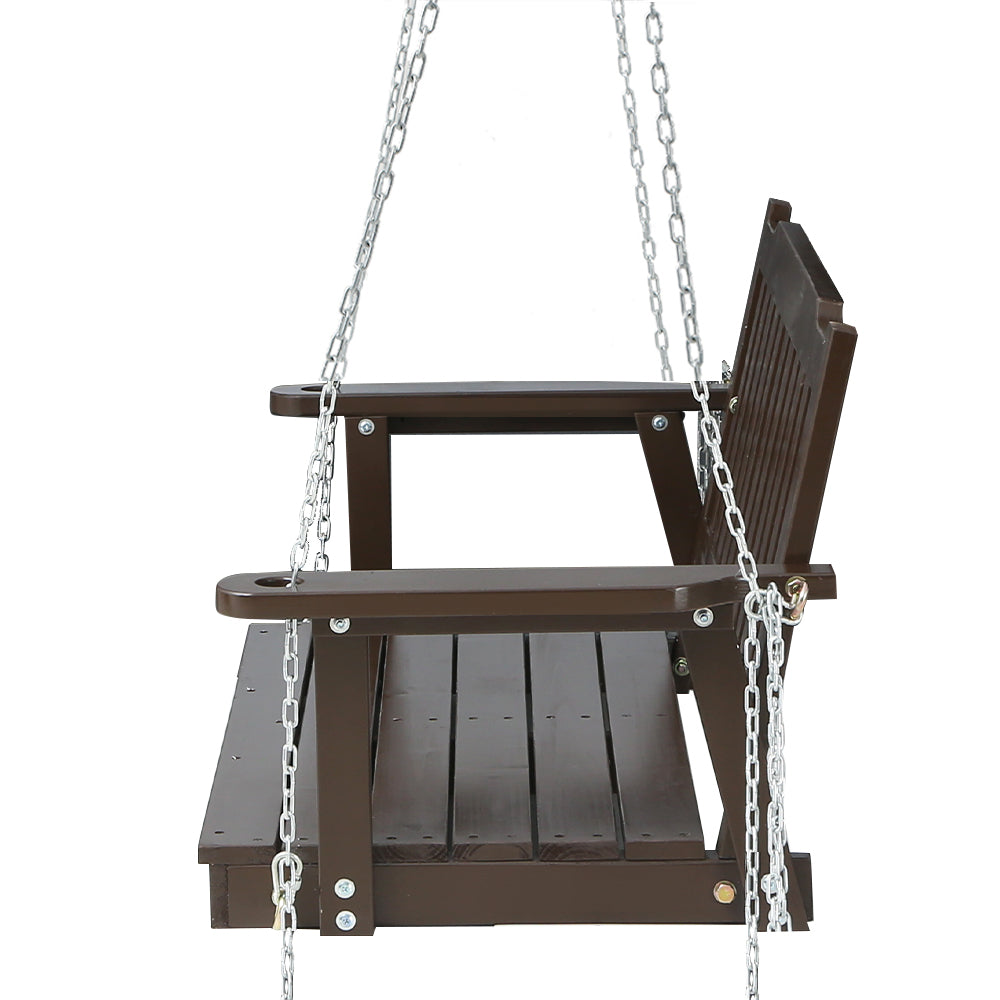 2 Seater Garden Porch Swing Outdoor Patio Hanging Wooden Bench Seat - Brown Homecoze