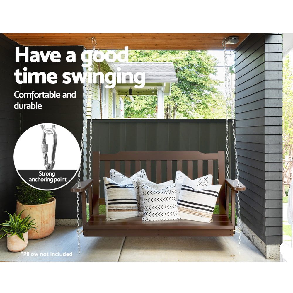 2 Seater Garden Porch Swing Outdoor Patio Hanging Wooden Bench Seat - Brown Homecoze