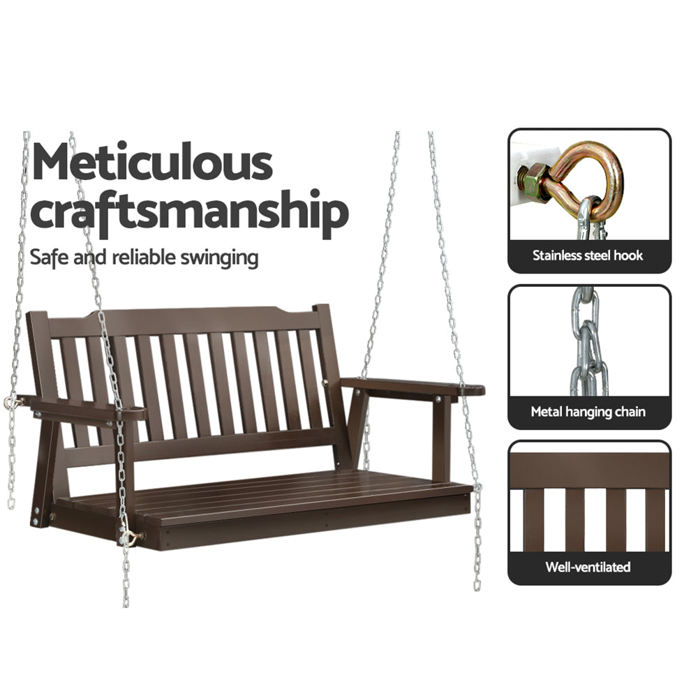 2 Seater Garden Porch Swing Outdoor Patio Hanging Wooden Bench Seat - Brown Homecoze