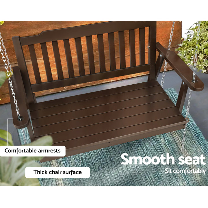 2 Seater Garden Porch Swing Outdoor Patio Hanging Wooden Bench Seat - Brown Homecoze
