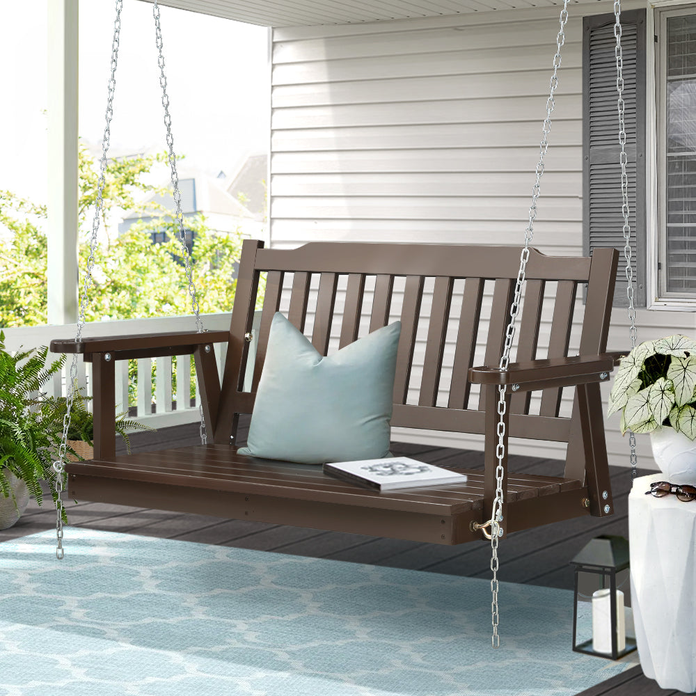 2 Seater Garden Porch Swing Outdoor Patio Hanging Wooden Bench Seat - Brown Homecoze