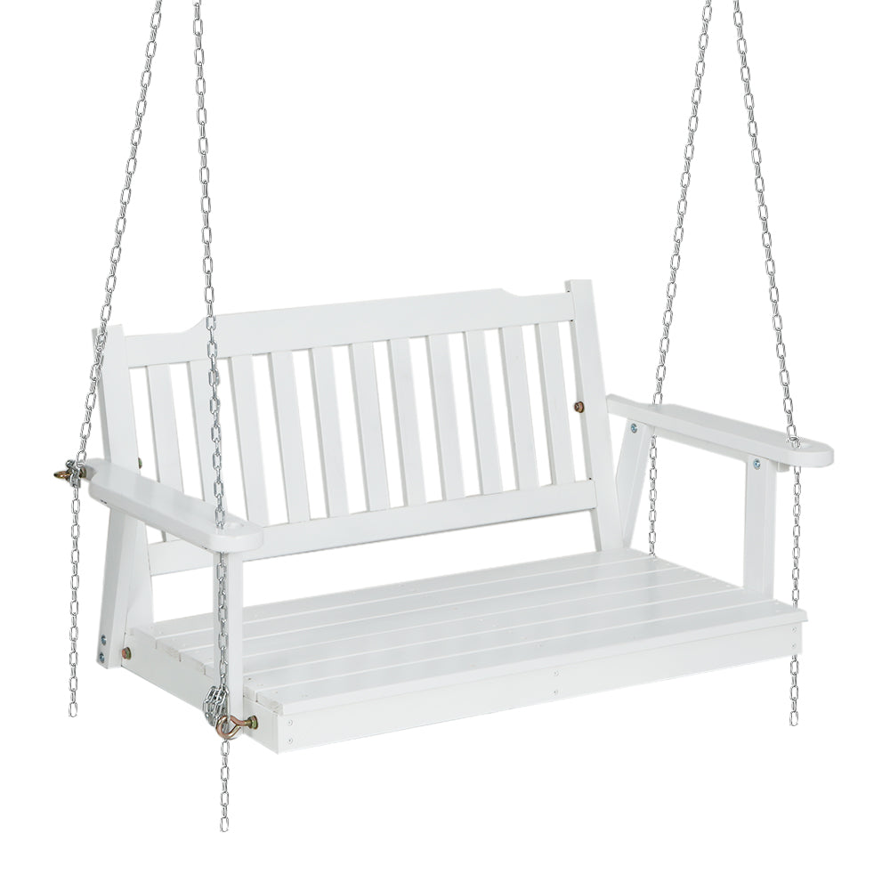 2 Seater Garden Porch Swing Outdoor Patio Hanging Wooden Bench Seat - White Homecoze
