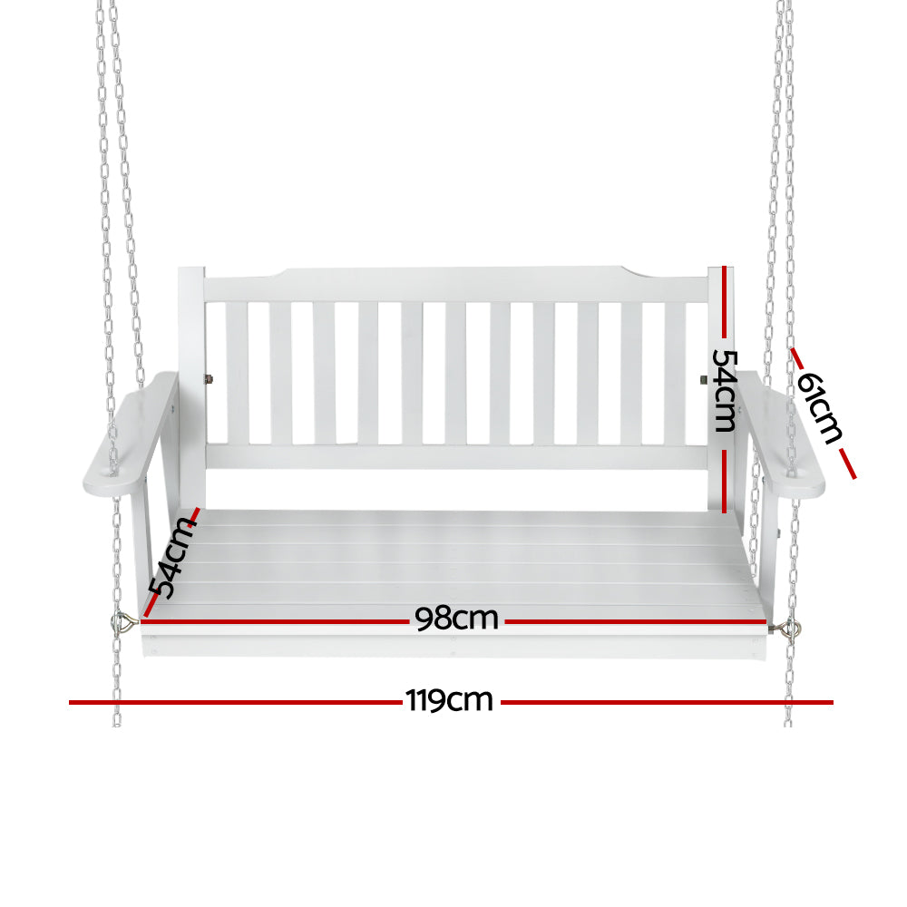 2 Seater Garden Porch Swing Outdoor Patio Hanging Wooden Bench Seat - White Homecoze