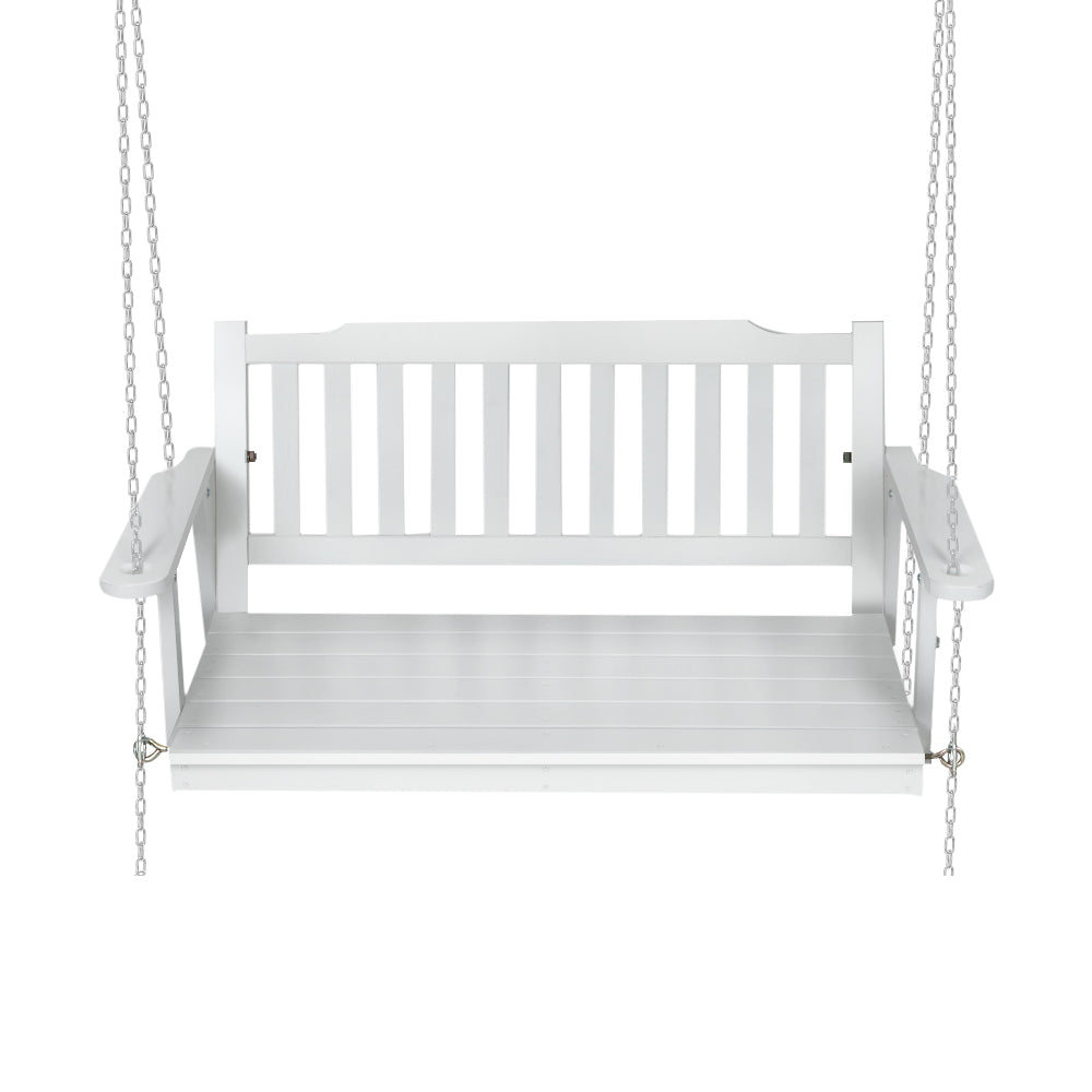 2 Seater Garden Porch Swing Outdoor Patio Hanging Wooden Bench Seat - White Homecoze