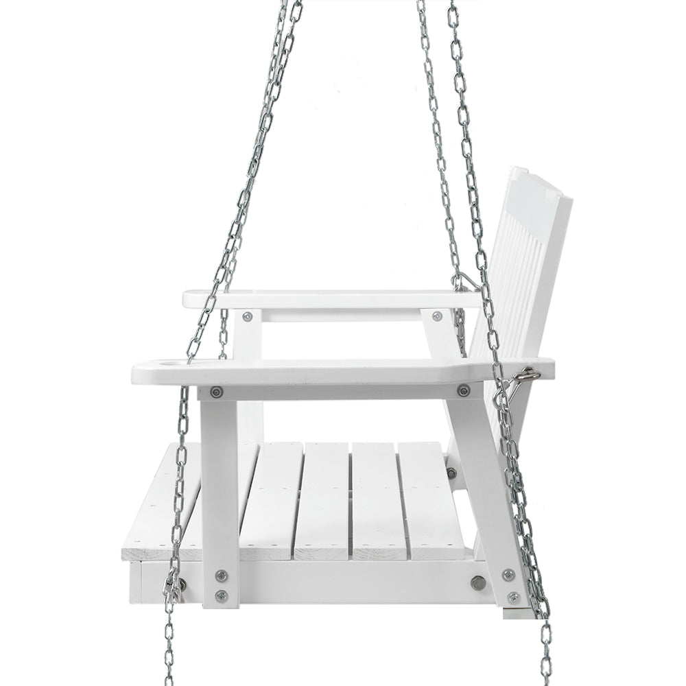 2 Seater Garden Porch Swing Outdoor Patio Hanging Wooden Bench Seat - White Homecoze