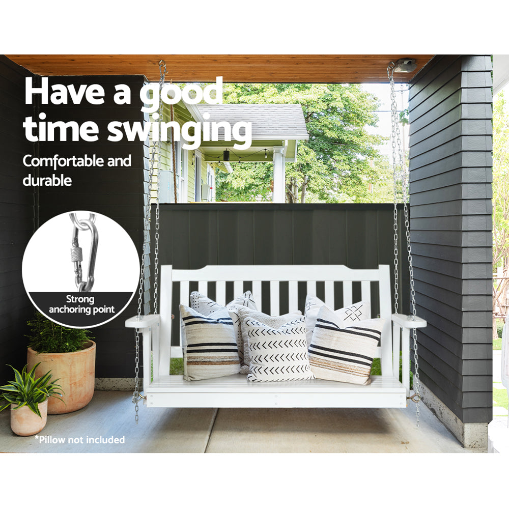 2 Seater Garden Porch Swing Outdoor Patio Hanging Wooden Bench Seat - White Homecoze