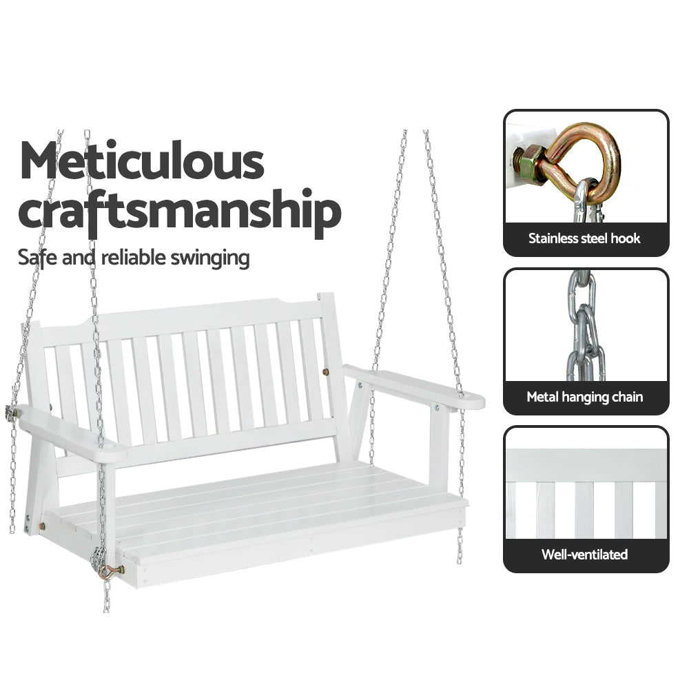 2 Seater Garden Porch Swing Outdoor Patio Hanging Wooden Bench Seat - White Homecoze