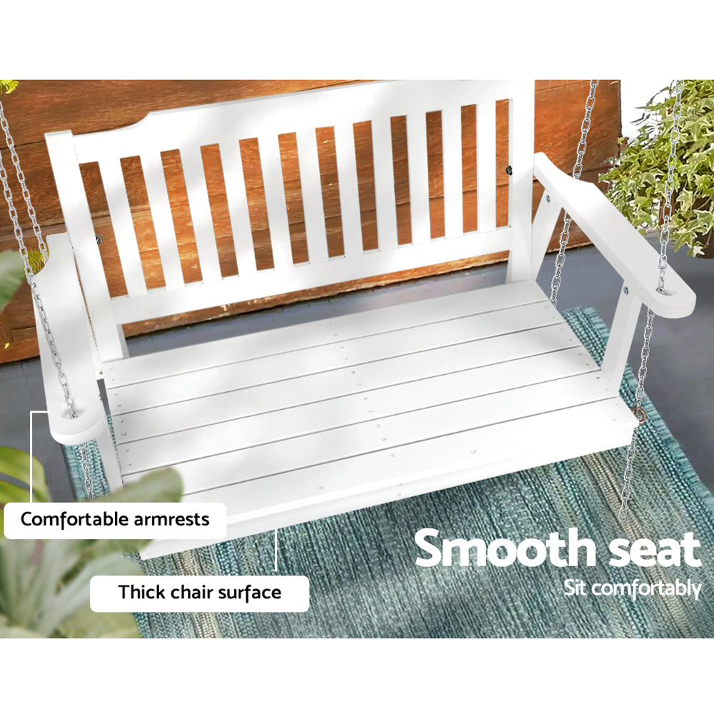 2 Seater Garden Porch Swing Outdoor Patio Hanging Wooden Bench Seat - White Homecoze