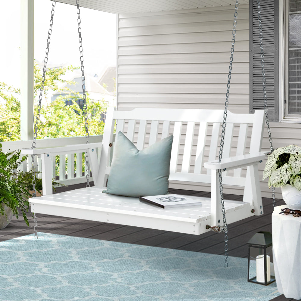 2 Seater Garden Porch Swing Outdoor Patio Hanging Wooden Bench Seat - White Homecoze