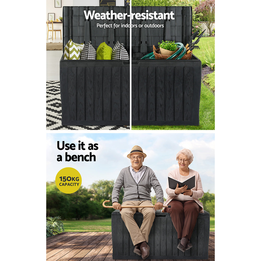 220L Polypropylene Outdoor Storage Box Lockable Bench - Black Homecoze