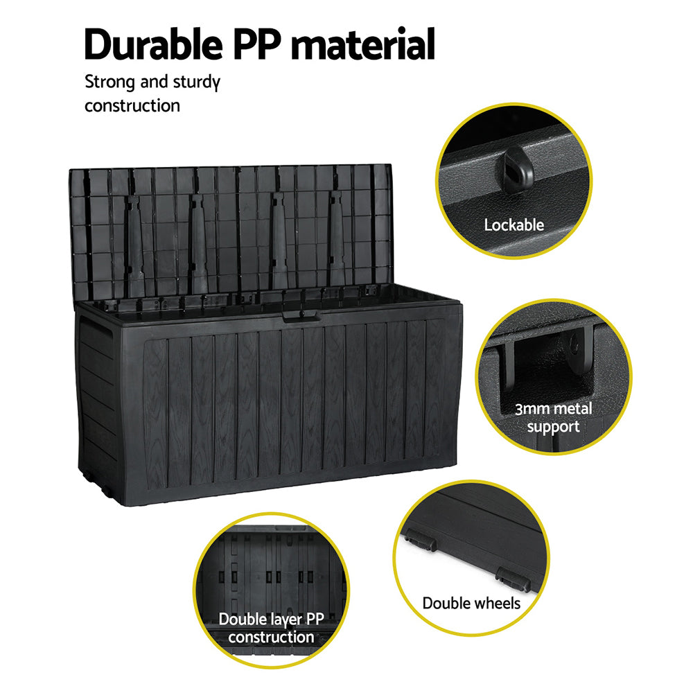 220L Polypropylene Outdoor Storage Box Lockable Bench - Black Homecoze