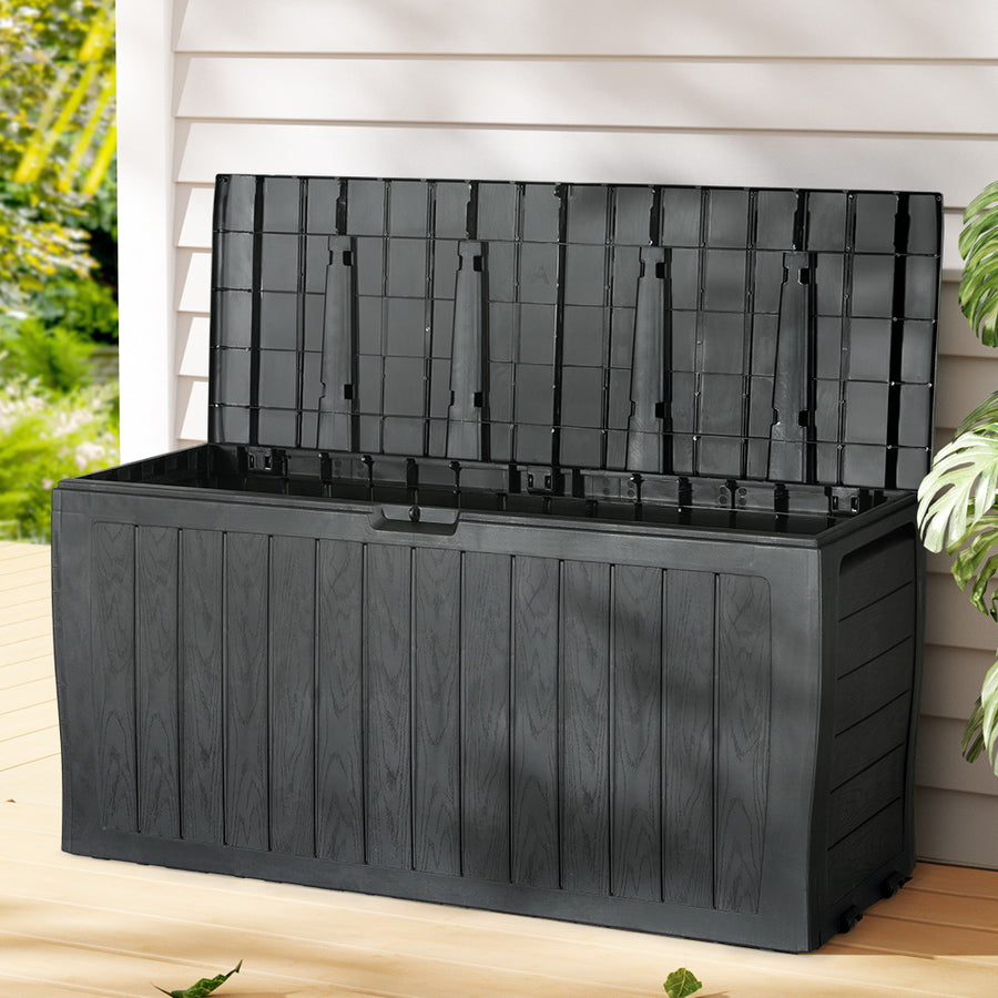 220L Polypropylene Outdoor Storage Box Lockable Bench - Black Homecoze