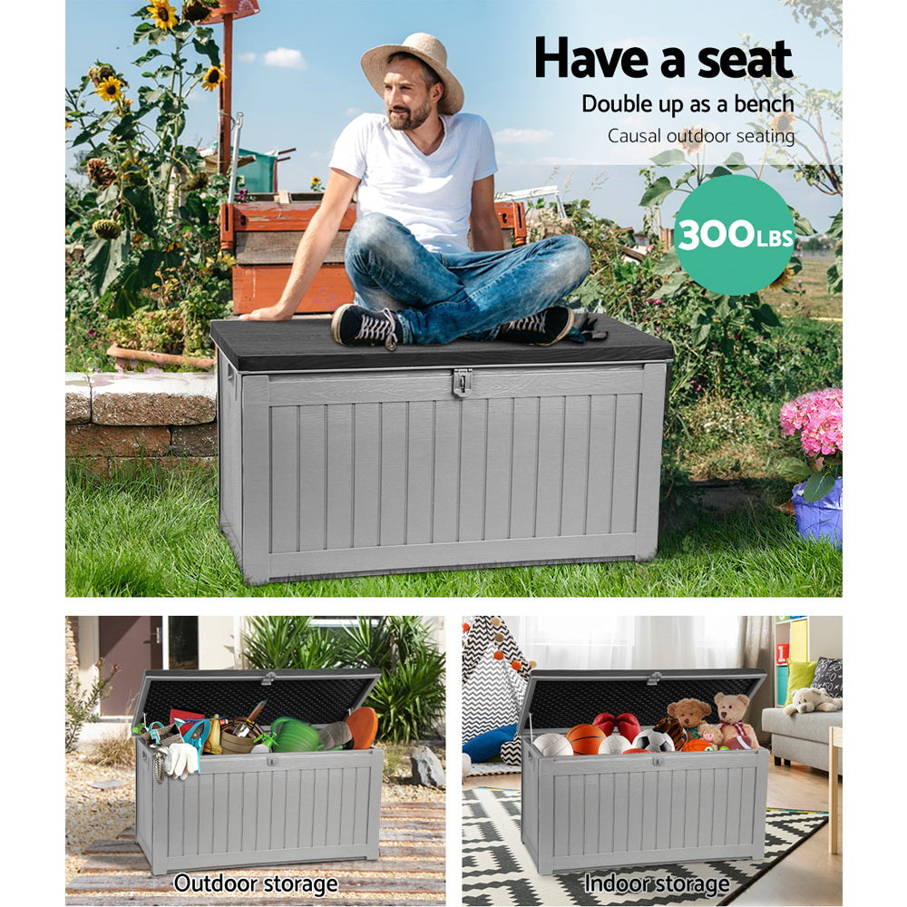 190L Polypropylene Outdoor Storage Box Bench Seat - Grey Homecoze