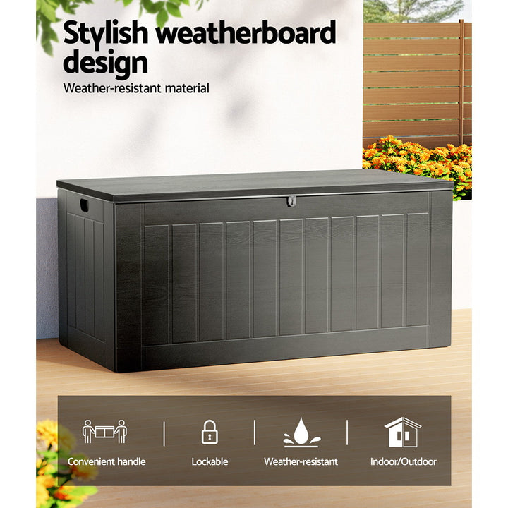 830L Large Outdoor Chest Polypropylene Garden Storage Box - Dark Grey Homecoze