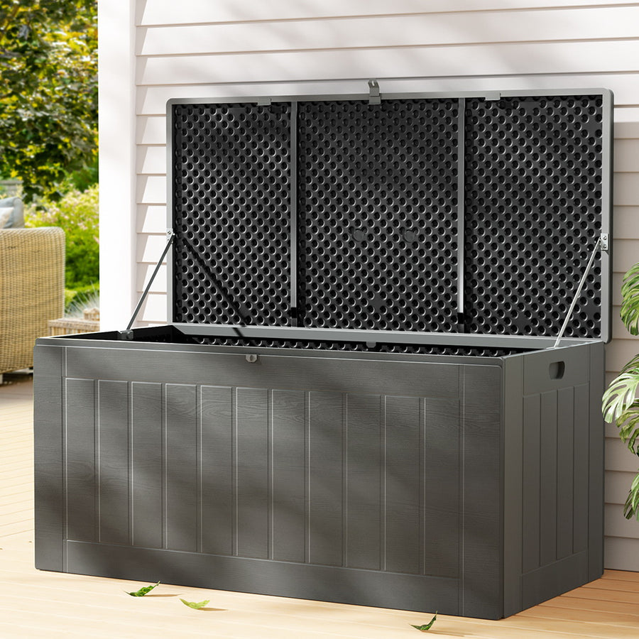 830L Large Outdoor Chest Polypropylene Garden Storage Box - Dark Grey Homecoze