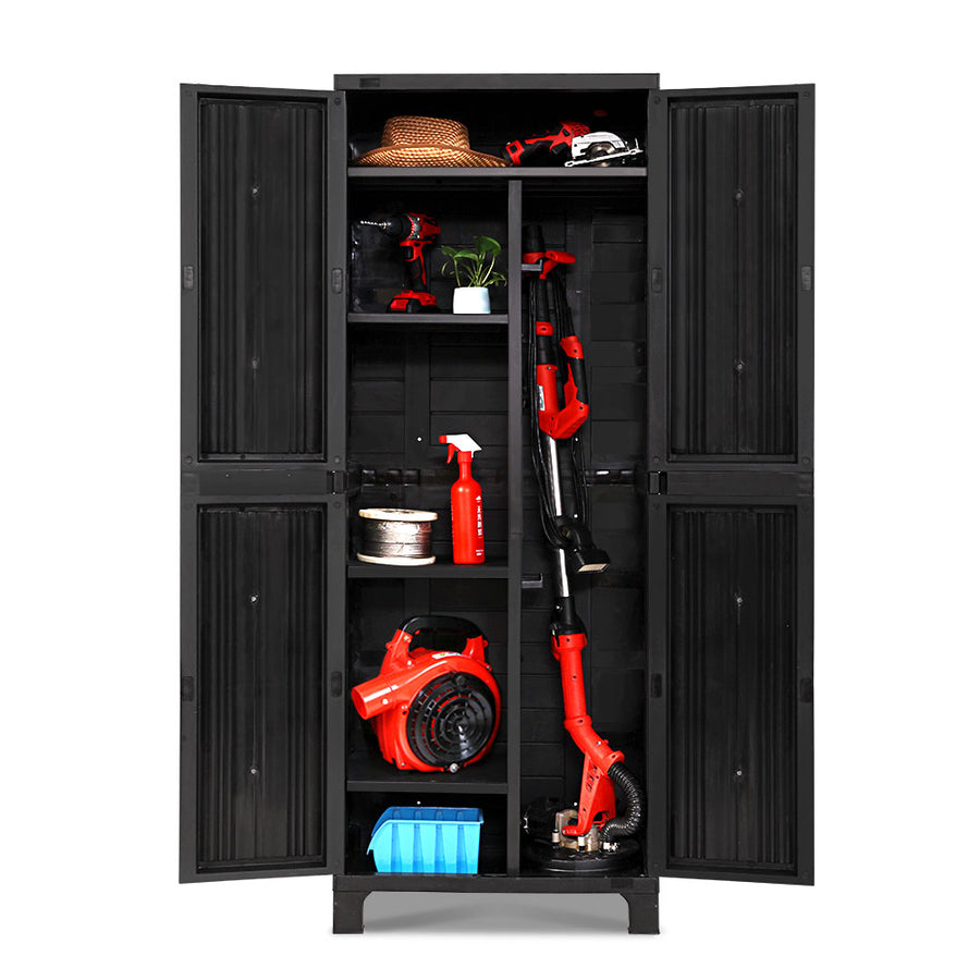 Outdoor Storage Cabinet Lockable Garage Shed Cupboard 173cm Black Homecoze