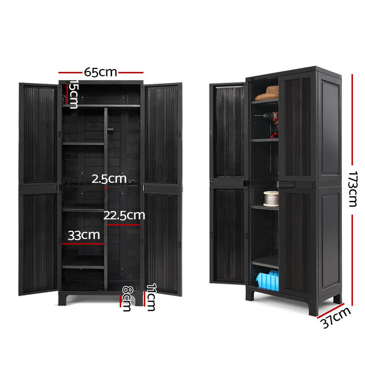 Outdoor Storage Cabinet Lockable Garage Shed Cupboard 173cm Black Homecoze