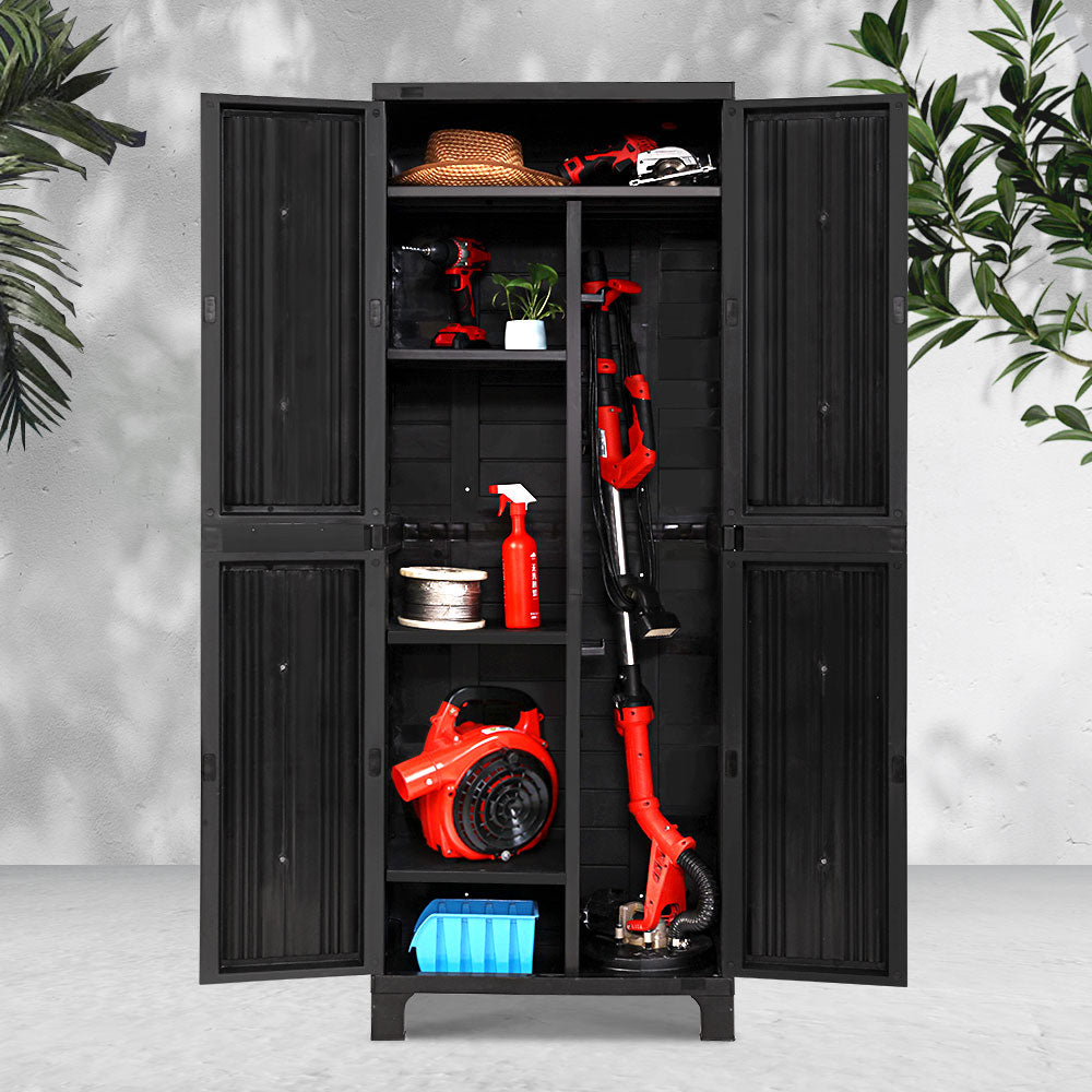 Outdoor Storage Cabinet Lockable Garage Shed Cupboard 173cm Black Homecoze