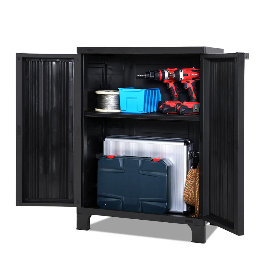 Outdoor Half Size Storage Cabinet Lockable Garage Shed Cupboard 92cm Black Homecoze