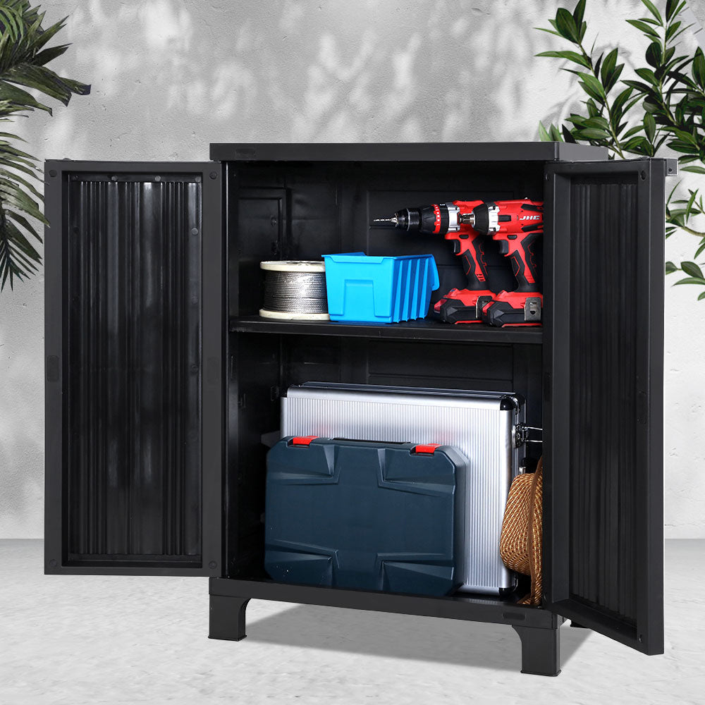 Outdoor Half Size Storage Cabinet Lockable Garage Shed Cupboard 92cm Black Homecoze