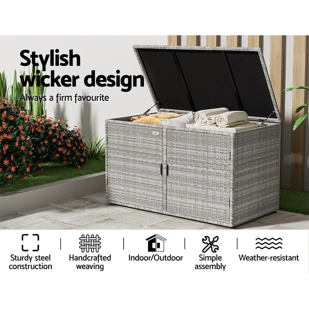 333L Outdoor Wicker Storage Cupboard Chest Garden Storage Box - Grey Homecoze