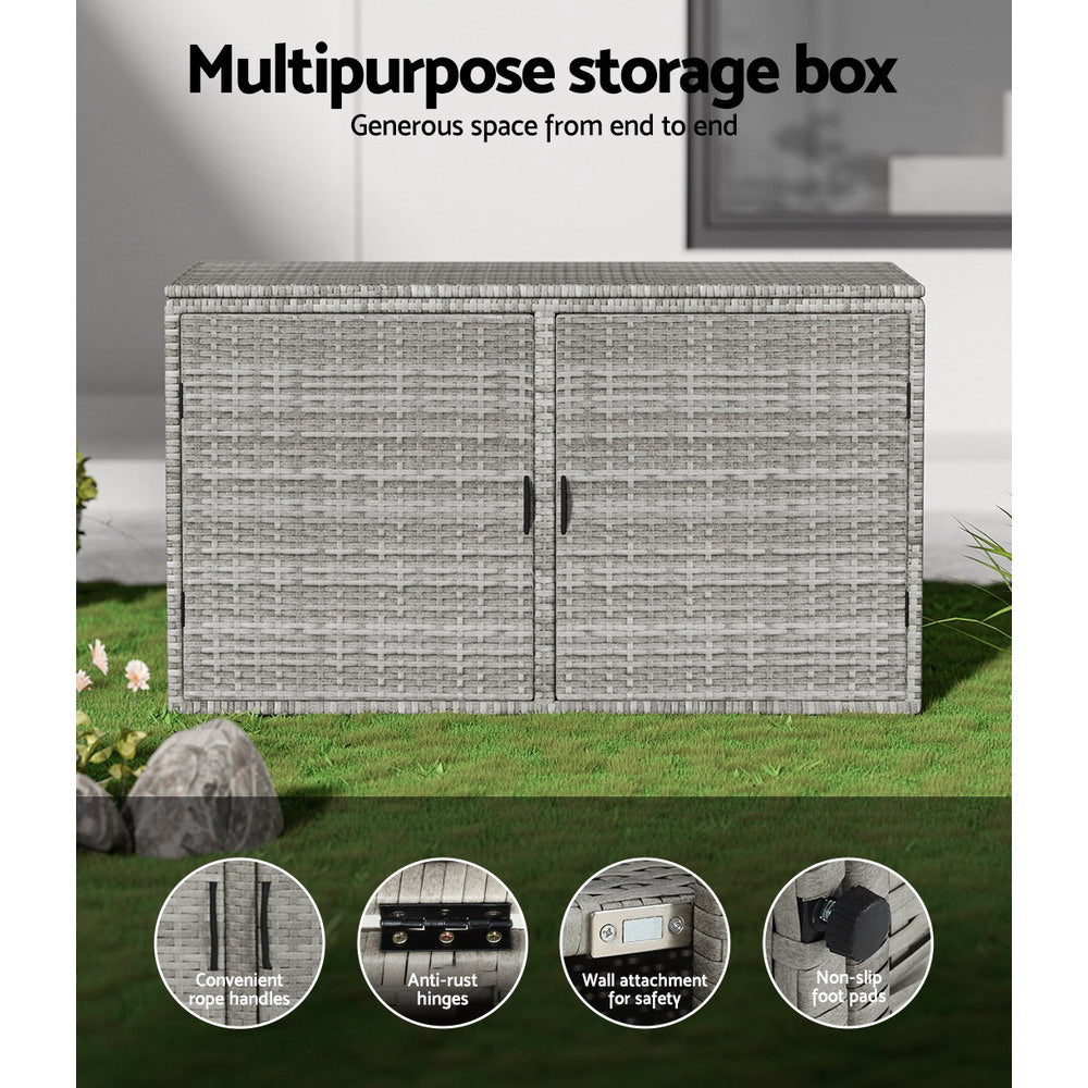 333L Outdoor Wicker Storage Cupboard Chest Garden Storage Box - Grey Homecoze