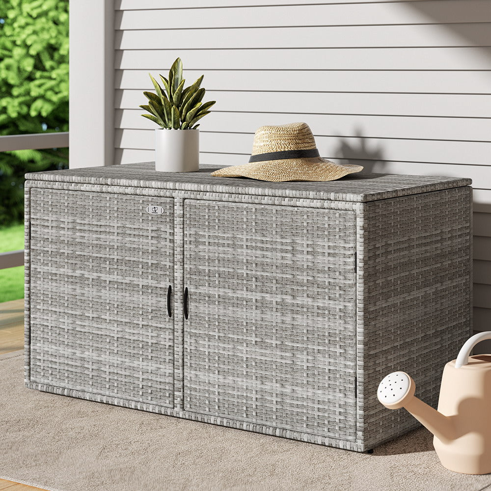 333L Outdoor Wicker Storage Cupboard Chest Garden Storage Box - Grey Homecoze