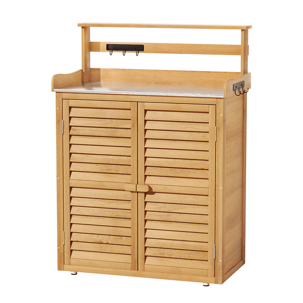Outdoor Garden Storage Cabinet with Potting Bench Worktable Homecoze