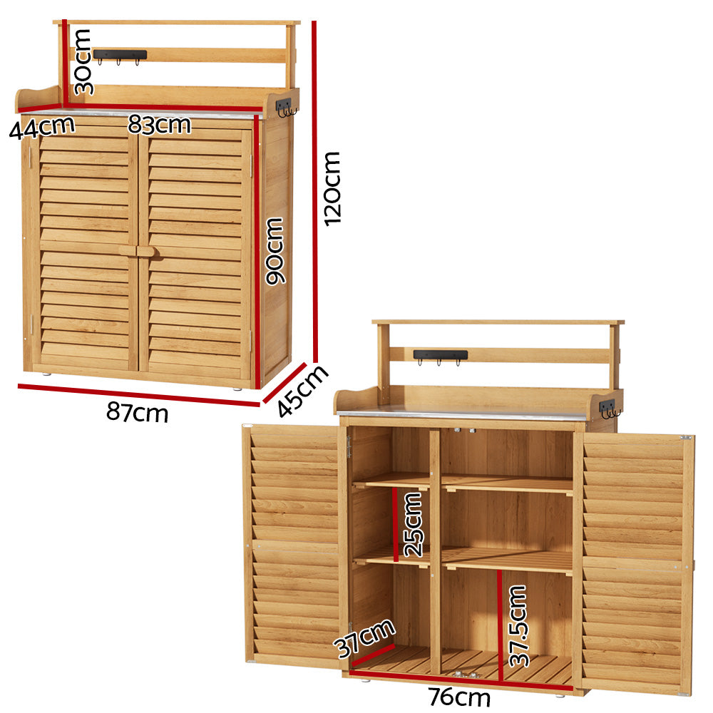 Outdoor Garden Storage Cabinet with Potting Bench Worktable Homecoze