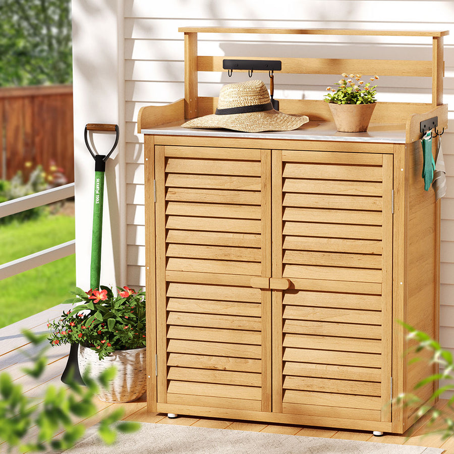 Outdoor Garden Storage Cabinet with Potting Bench Worktable Homecoze
