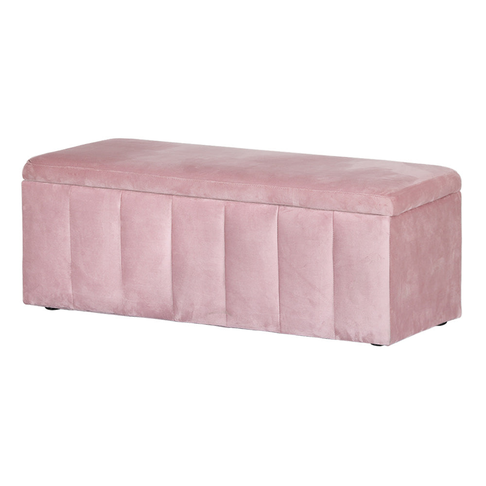 Premium Velvet 100cm Storage Chest Ottoman Blanket Box - Pink Homecoze