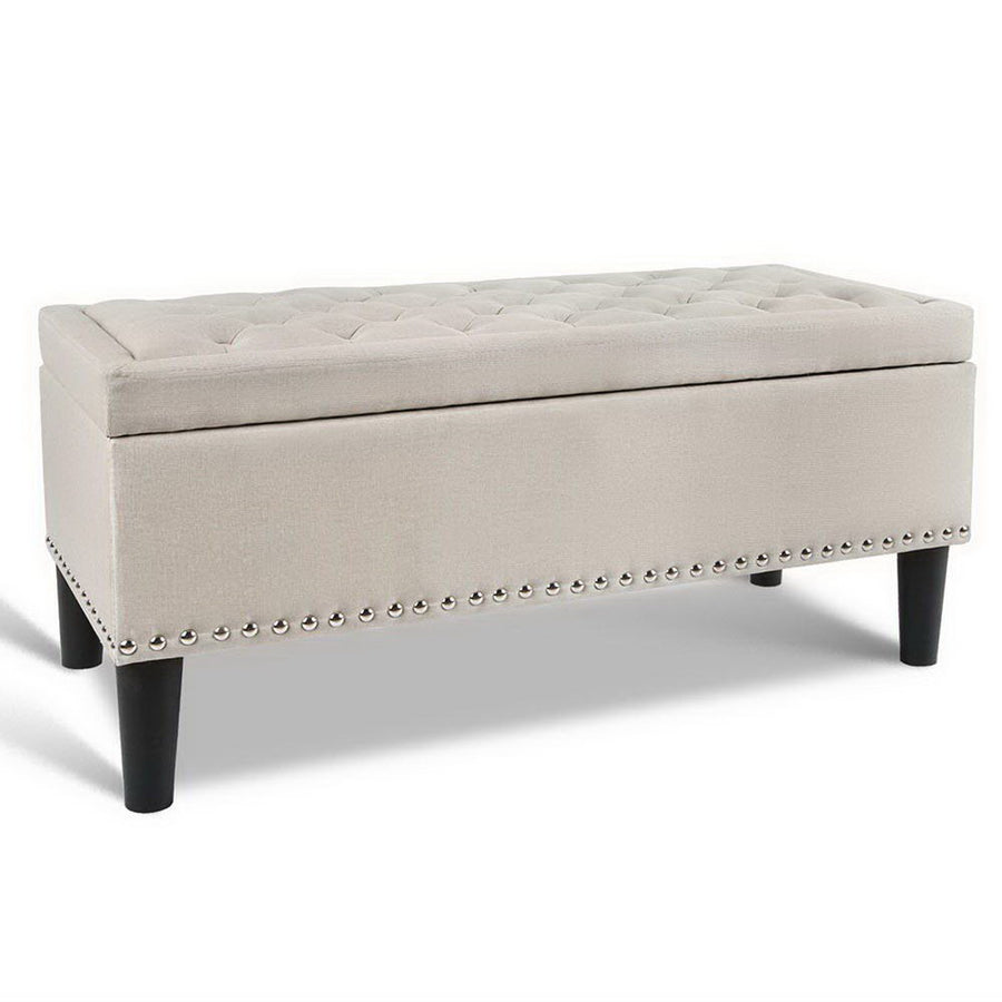 Large 97cm Storage Ottoman Blanket Box - Taupe Linen Fabric Homecoze