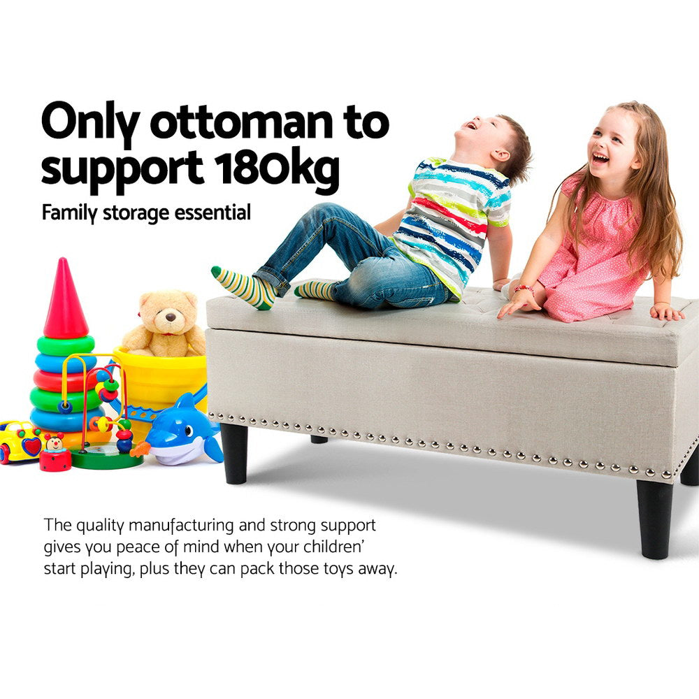 Large 97cm Storage Ottoman Blanket Box - Taupe Linen Fabric Homecoze