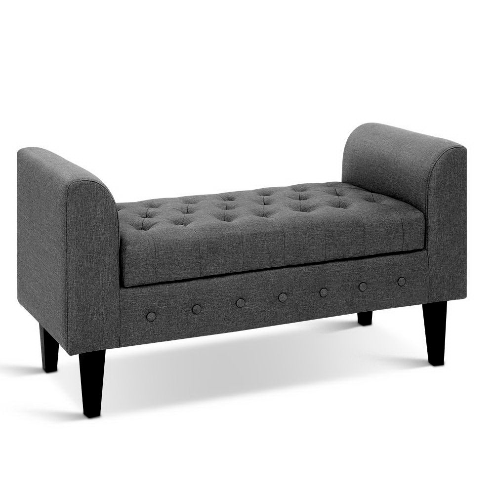 Faux Linen Fabric Elegant Storage Ottoman 104cm - Grey - Homecoze