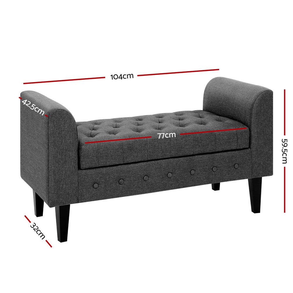 Faux Linen Fabric Elegant Storage Ottoman 104cm - Grey - Homecoze