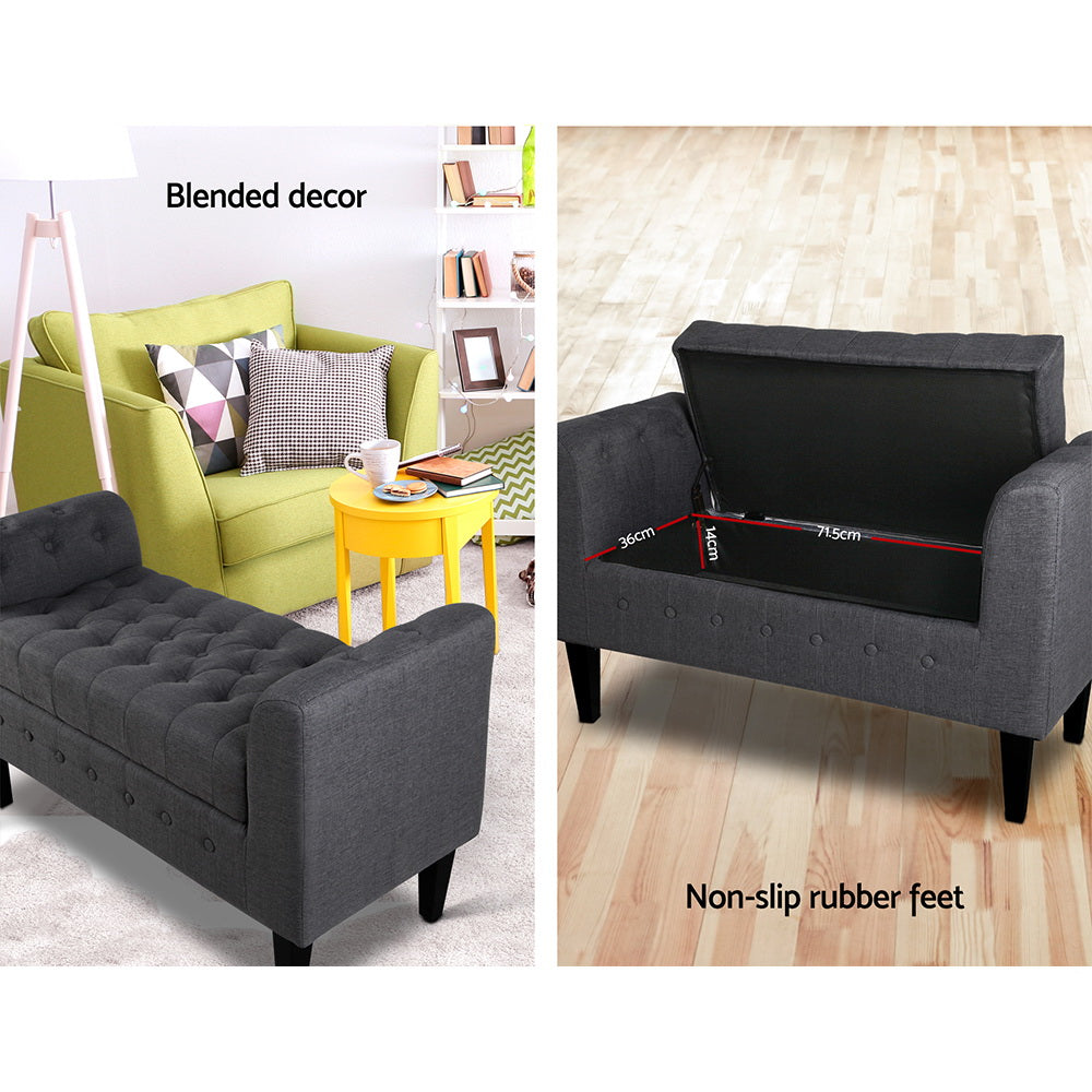 Faux Linen Fabric Elegant Storage Ottoman 104cm - Grey - Homecoze