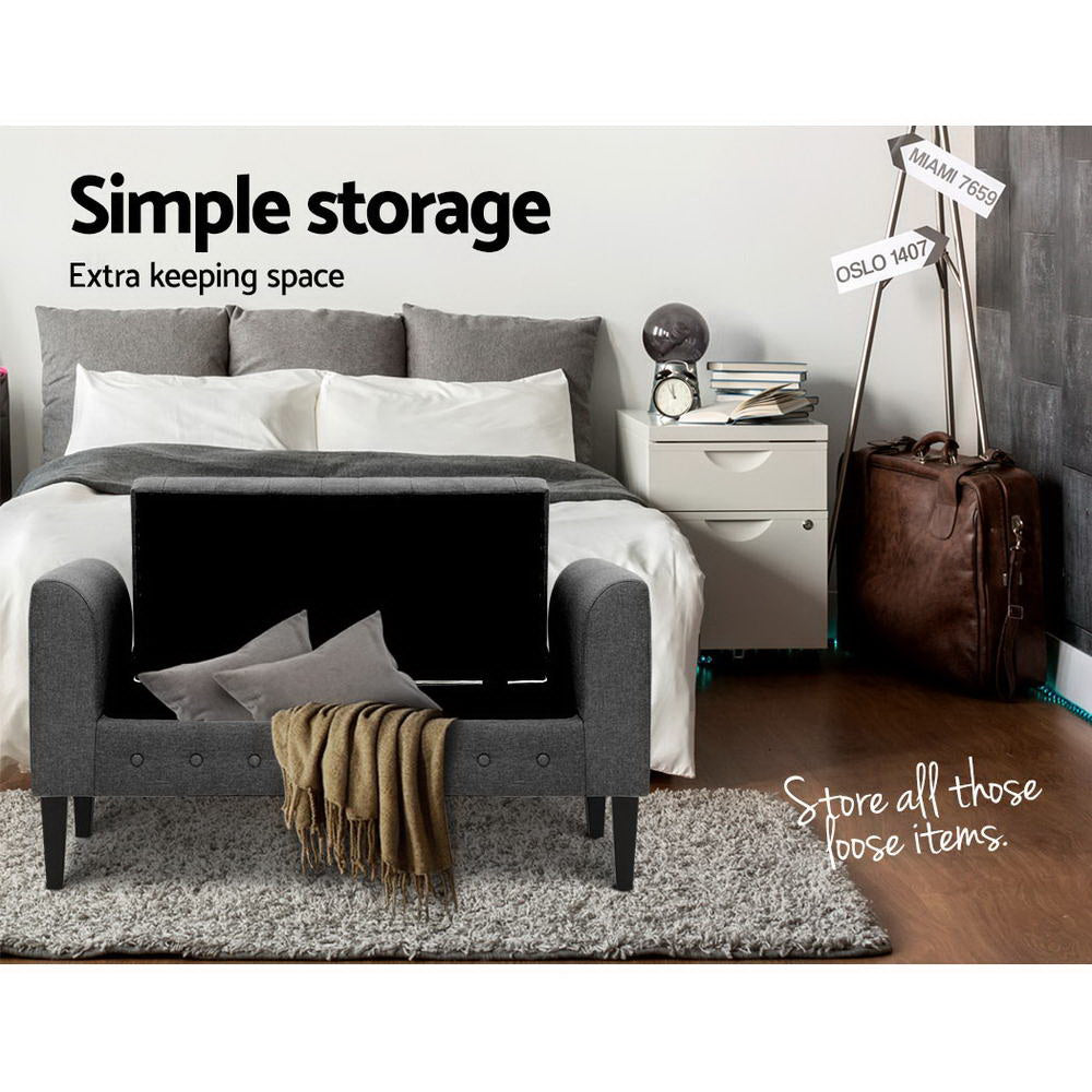 Faux Linen Fabric Elegant Storage Ottoman 104cm - Grey - Homecoze