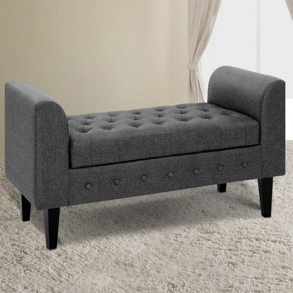Faux Linen Fabric Elegant Storage Ottoman 104cm - Grey - Homecoze