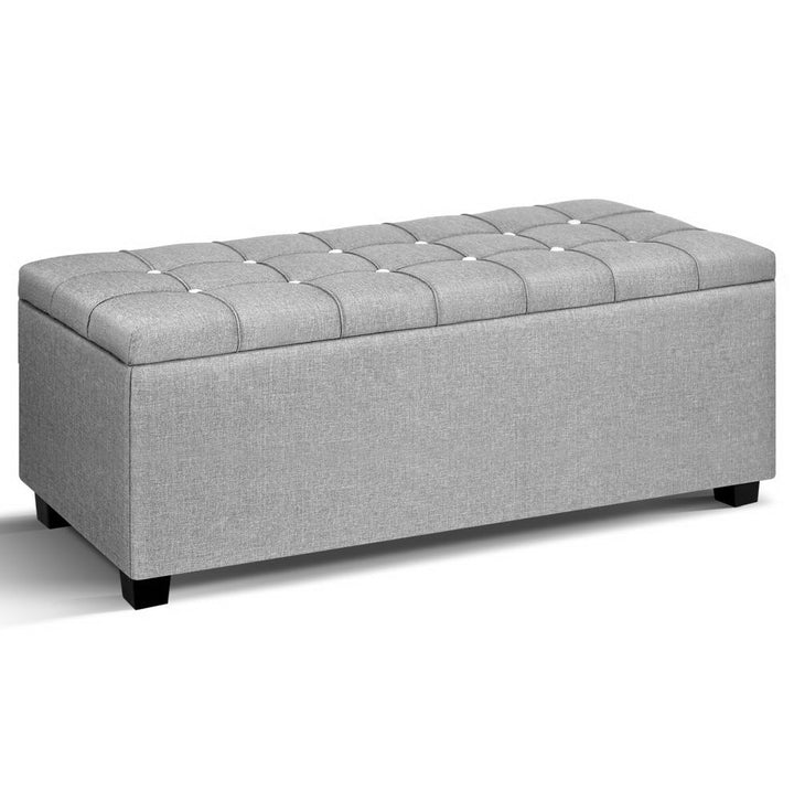 Large 97cm Storage Ottoman Blanket Box - Light Grey Linen Fabric Homecoze