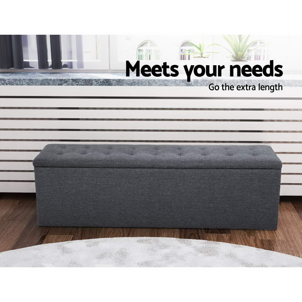 Extra Large 140cm Storage Ottoman Blanket Box - Grey Faux Linen Homecoze