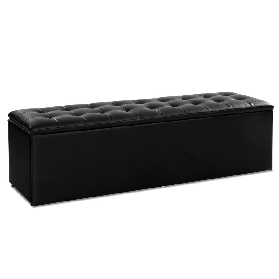 Extra Large 140cm Storage Ottoman Blanket Box - Black Faux Leather Homecoze